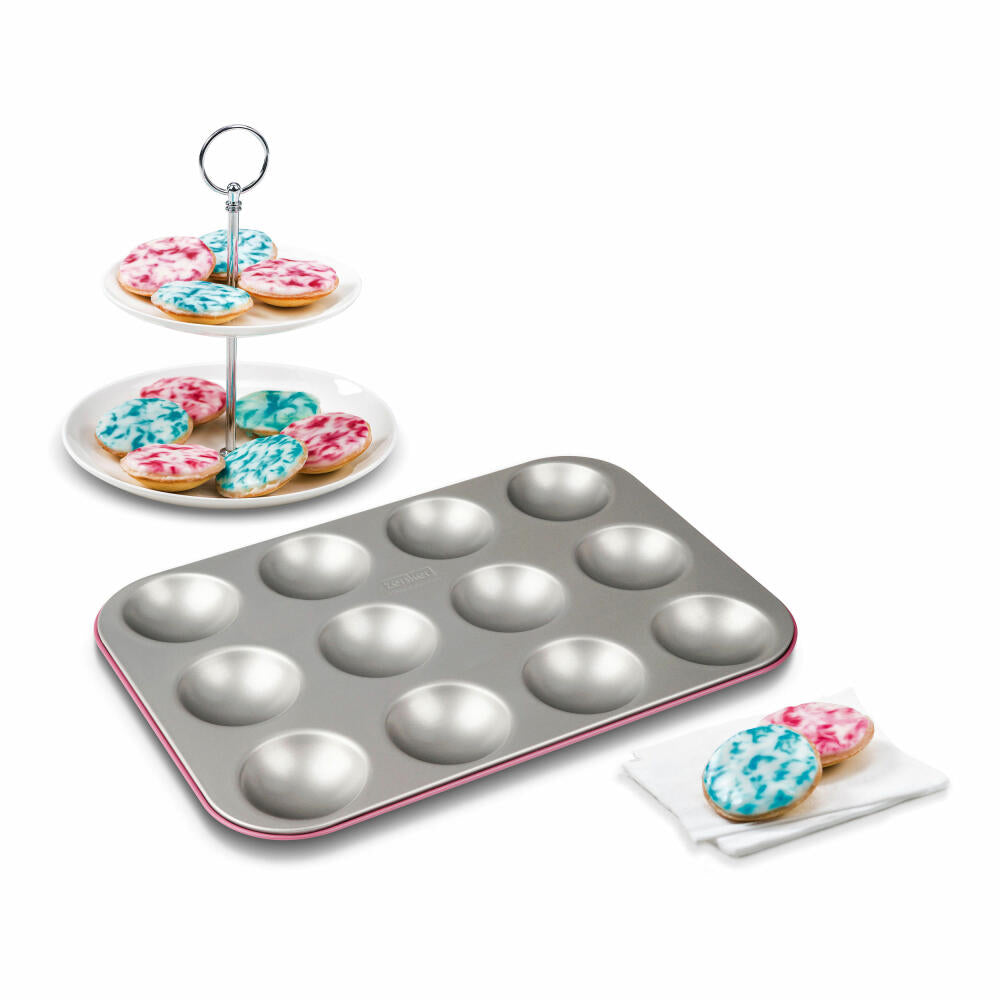Zenker Creative Studio Miniamerikaner und Florentiner Backblech, Amerikaner Backform, für 12 Mini-Amerikaner / Florentiner, Ilag Special, Frozen Rose / Silber-Grau, L 38.5 cm, 7482