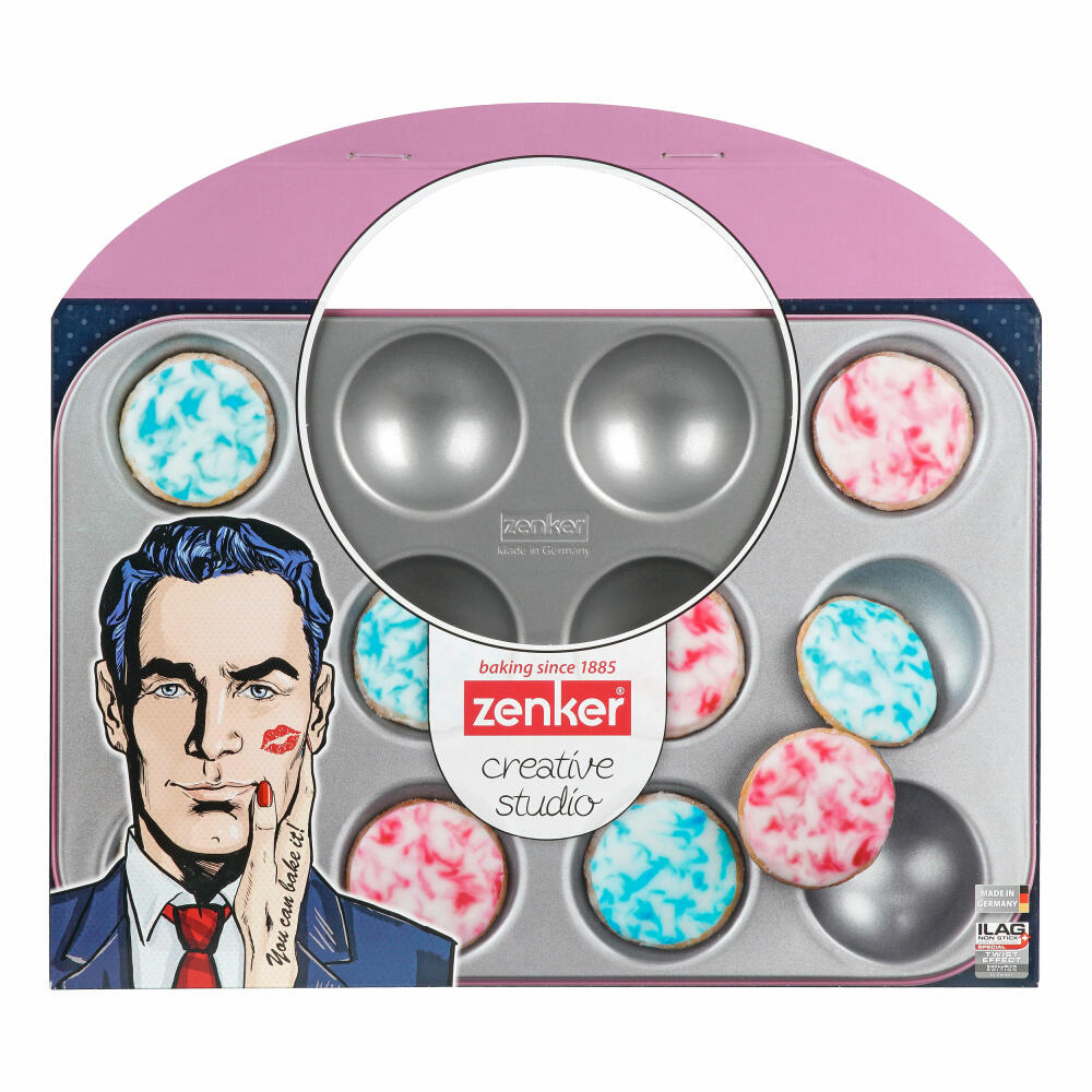Zenker Creative Studio Miniamerikaner und Florentiner Backblech, Amerikaner Backform, für 12 Mini-Amerikaner / Florentiner, Ilag Special, Frozen Rose / Silber-Grau, L 38.5 cm, 7482