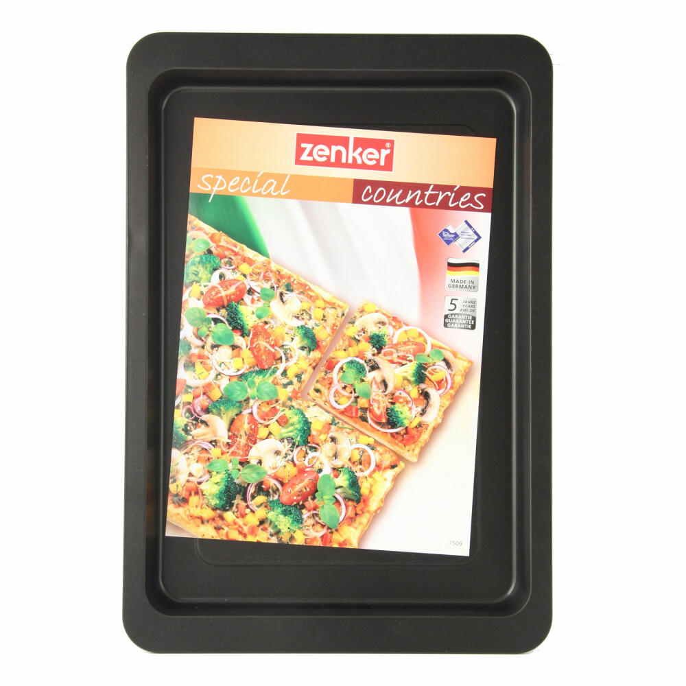 Zenker Special Countries Pizza Tray Square, Pizza Tray, Pizza Baking Tray, Baking Tray, Ilag Classic, Black, 42 ​​x 29 cm, 7509