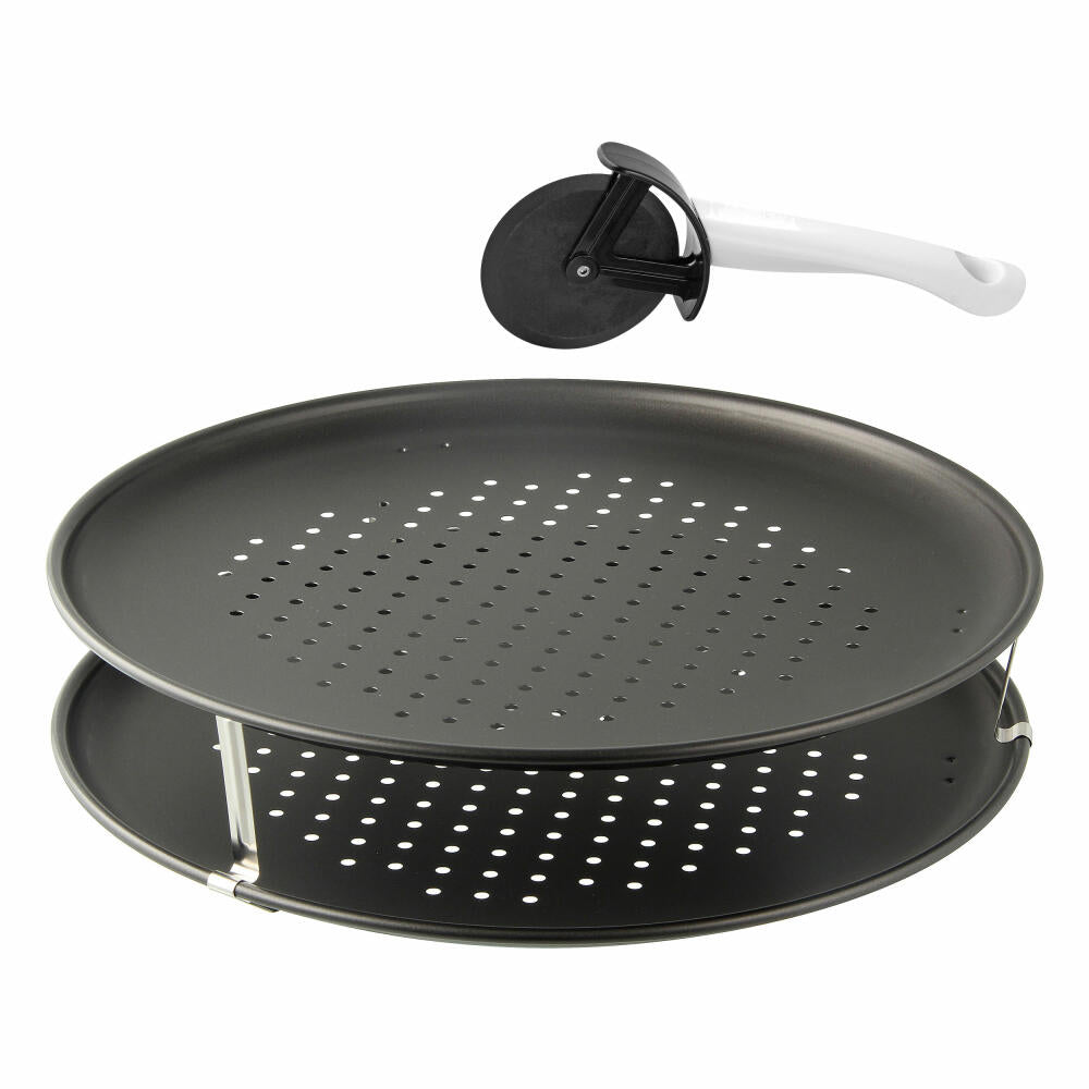 Zenker Special Countries Pizza Set Trio, 6 pcs., pizza tray, pizza wheel, pizza tray, pizza baking tray, Ilag Classic, black, Ø 32 cm, 7512