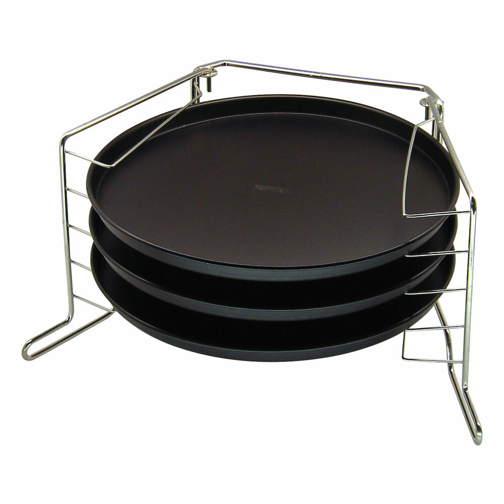 Zenker Special Countries Pizza Set, 4-piece, pizza tray, pizza tray, pizza baking tray, baking tray, Ilag Classic, black, Ø 29 cm, 7515
