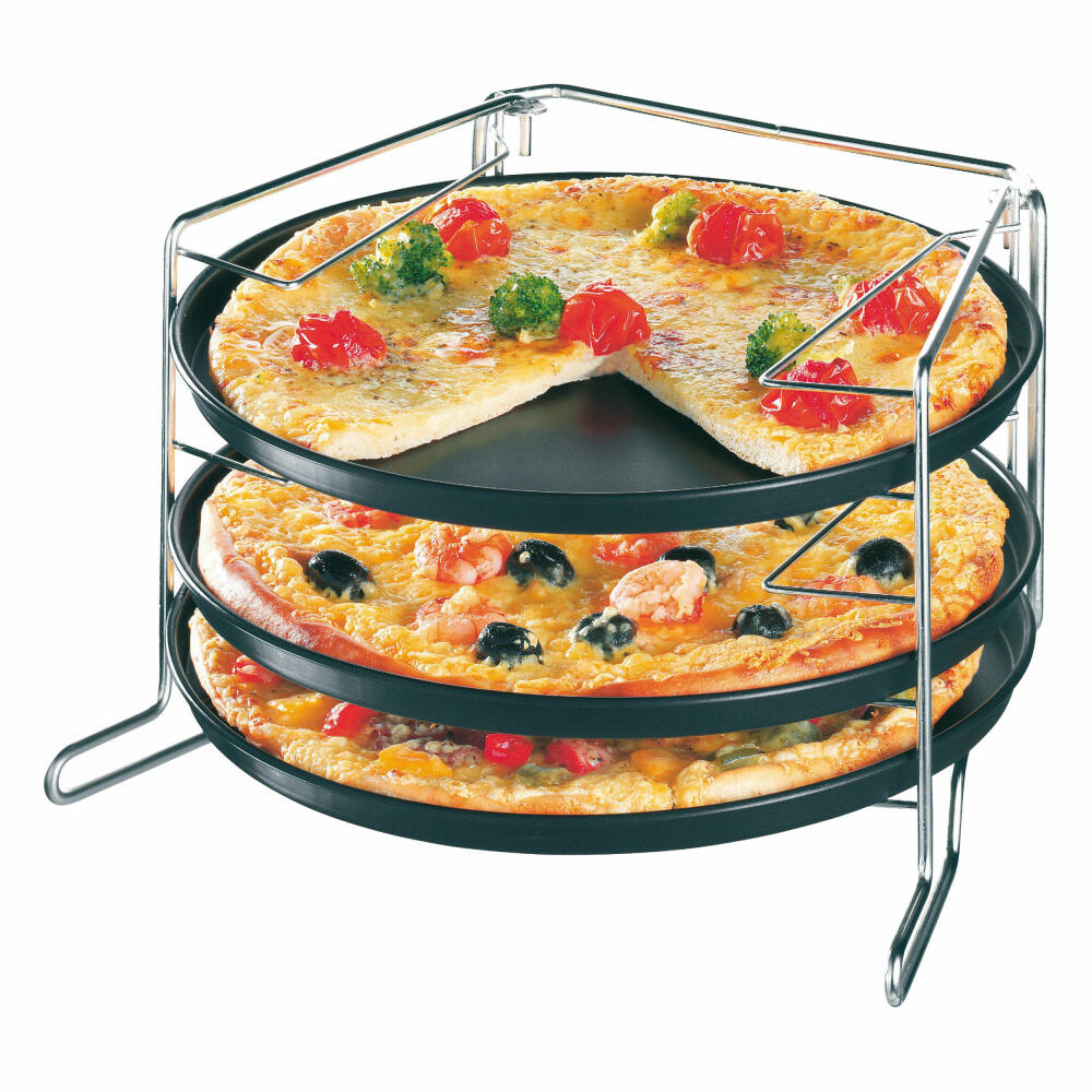 Zenker Special Countries Pizza Set, 4-piece, pizza tray, pizza tray, pizza baking tray, baking tray, Ilag Classic, black, Ø 29 cm, 7515