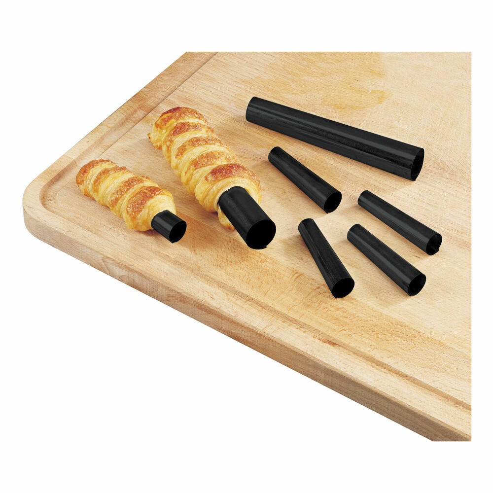 Zenker Schaumrollen-Formen Klein, 6er Set, Schaum Rollen, Sahnerollen, Backröhrchen, Stahlblech, Schwarz, L 6 cm, 7725