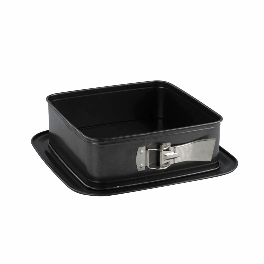 Zenker Springform Bake, Click und Go quadratisch mit Transporthaube, Backform, Kuchenform, Stahlblech, Schwarz, Sparkling Green, Transparent, 24 x 24 cm, 7904