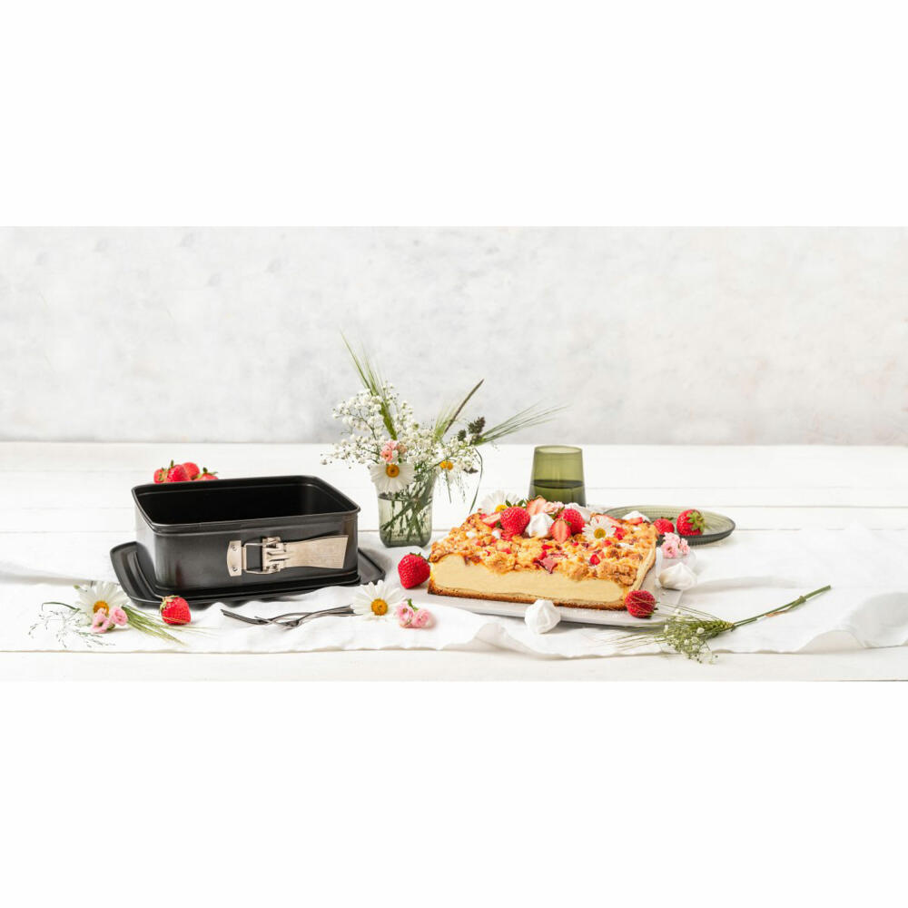 Zenker Springform Bake, Click und Go quadratisch mit Transporthaube, Backform, Kuchenform, Stahlblech, Schwarz, Sparkling Green, Transparent, 24 x 24 cm, 7904