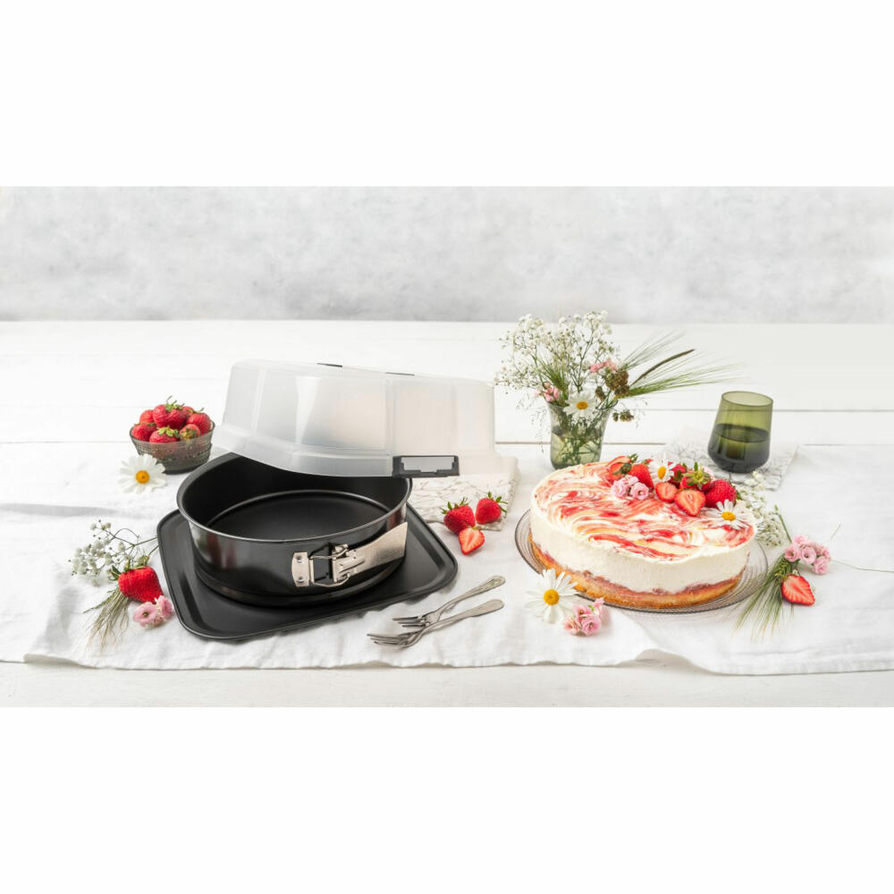 Zenker Springform Bake, Click und Go rund mit Auslaufschutz, Backform, Kuchenform, Stahlblech, Schwarz, 24 cm, 7911