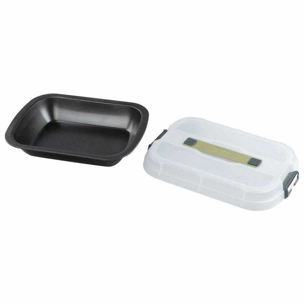 Zenker Dessert-und Auflaufform Bake, Click und Go mit Transporthaube, Backform, Stahlblech, Schwarz, Sparkling Green, Transparent, 34 x 25 cm, 7907