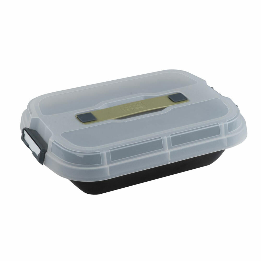 Zenker Dessert-und Auflaufform Bake, Click und Go mit Transporthaube, Backform, Stahlblech, Schwarz, Sparkling Green, Transparent, 34 x 25 cm, 7907