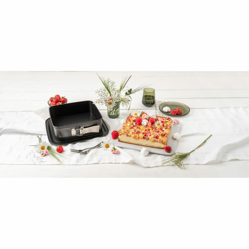 Zenker Springform Bake, Click und Go quadratisch, Backform, Kuchenform, Stahlblech, Schwarz, 24 x 24 cm, 7909