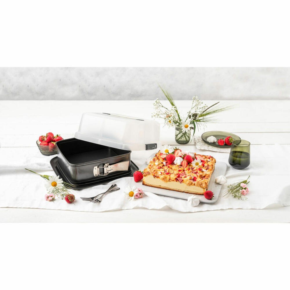 Zenker Springform Bake, Click und Go quadratisch, Backform, Kuchenform, Stahlblech, Schwarz, 24 x 24 cm, 7909
