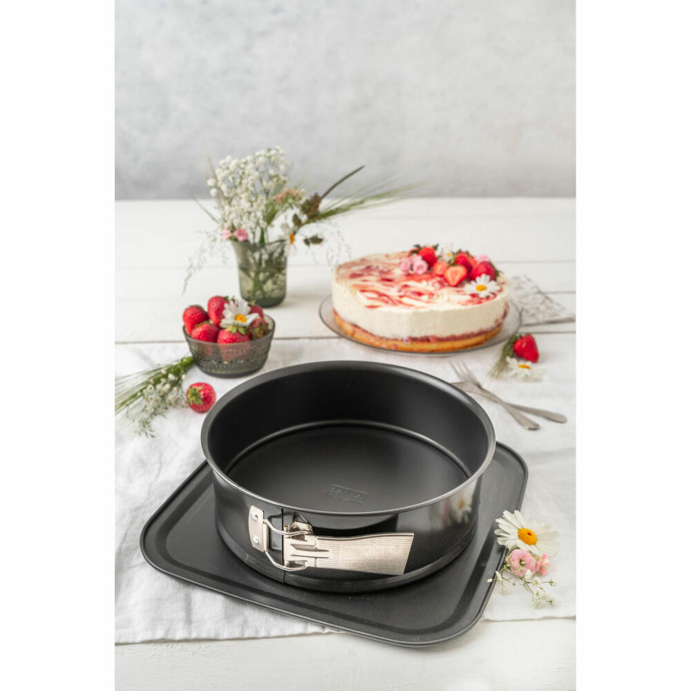 Zenker Springform Bake, Click und Go rund mit Auslaufschutz, Backform, Kuchenform, Stahlblech, Schwarz, 24 cm, 7911