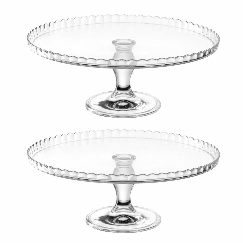 montana: :pati cake plate on foot, set of 2, cake plate, cake stand, serving plate, cake plate, glass, Ø 32 cm, 046876
