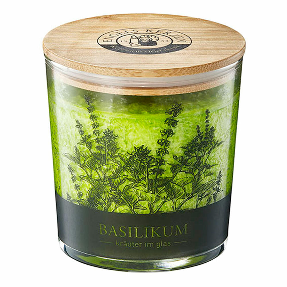 Engels Kerzen Küchendüfte Kräuter im Glas Basilikum, Duftkerze, Duft Kerze, mit Holzdeckel, Paraffin, H 9 cm, 64008590450