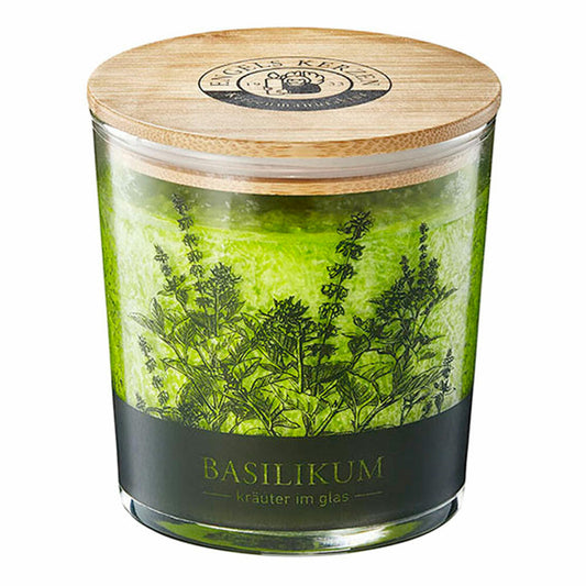 Engels Kerzen Küchendüfte Kräuter im Glas Basilikum, Duftkerze, Duft Kerze, mit Holzdeckel, Paraffin, H 9 cm, 64008590450