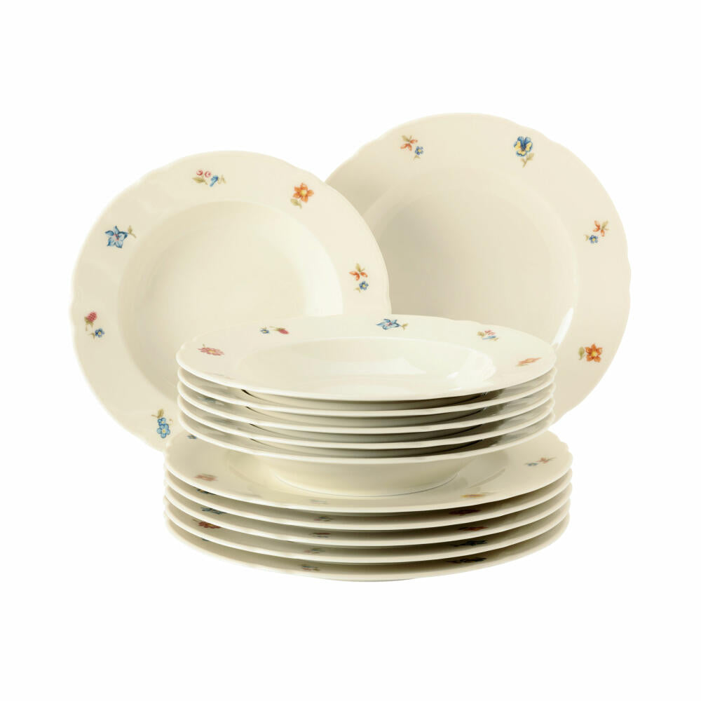 Seltmann Weiden Marie-Luise Tafelservice, 12-tlg., Tafel Service, Essservice, Geschirr Set, Porzellan, Streublume, 001.727513