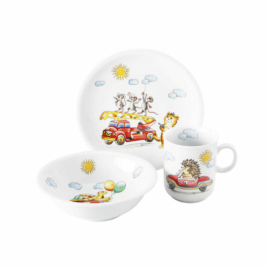 Seltmann Weiden Kinder-Set 3-tlg. Flinke Flitzer, Geschirr, Teller, Schüssel, Becher, Porzellan, Bunt, 001.728609