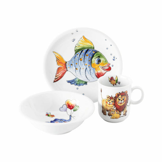 Seltmann Weiden Kinder-Set 3-tlg. Bunte Tierwelt, Geschirr, Teller, Schüssel, Becher, Porzellan, Bunt, 001.728601