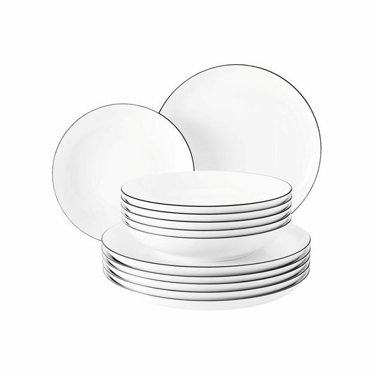 Seltmann Weiden Lido Black Line Tafelservice, 12-tlg., Tafel Service, Essservice, Tellerset, Hartporzellan, Schwarz, 1737148