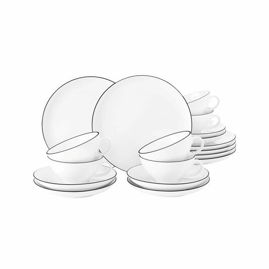 Seltmann Weiden Lido Black Line Teeservice, 18-tlg., Tee Service, Teeset, Porzellangeschirr, Hartporzellan, Schwarz, 1741754