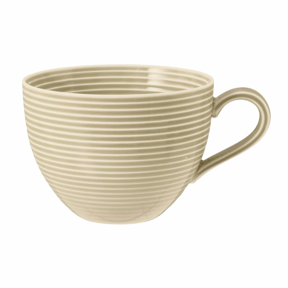 Seltmann Weiden Beat Sandbeige Milchkaffeeobertasse, mit Relief, Kaffeetasse, Milchkaffee Tasse, Obertasse, Porzellan, Beige, 350 ml, 001.753838