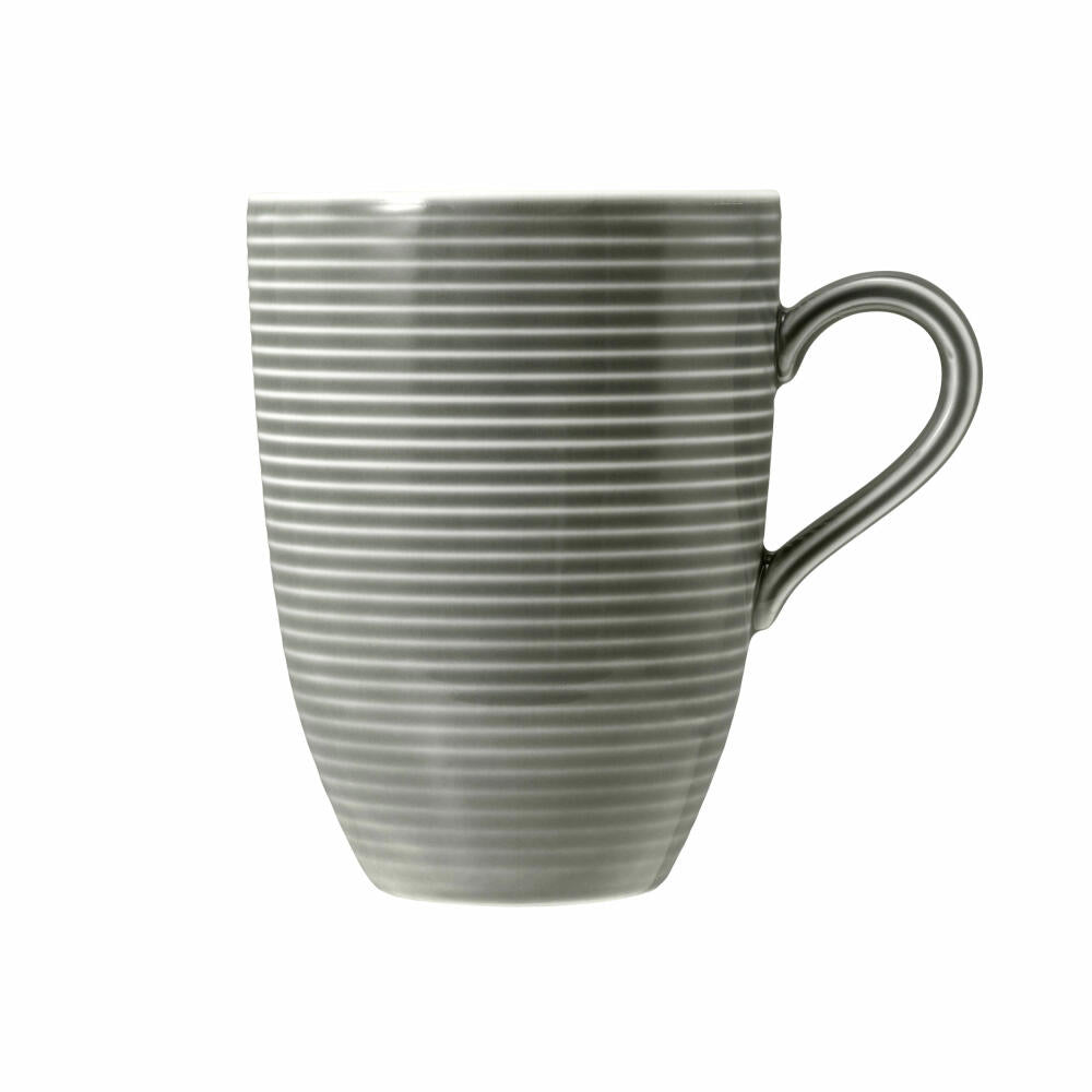 Seltmann Weiden Beat Perlgrau Becher mit Henkel, mit Relief, Henkelbecher, Kaffeebecher, Tasse, Porzellan, Grau, 350 ml, 001.753844