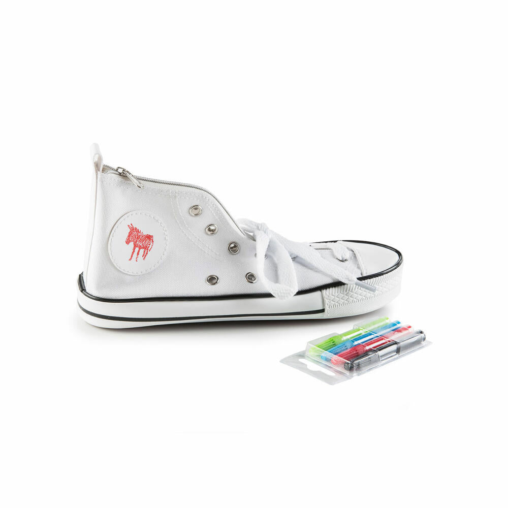 Donkey Products Federtasche Donkey Doodle Federmäppchen, Mäppchen, Etui, Stiftehalter, Schuhform, inkl. 4 Filzstiften, Weiß, 400407
