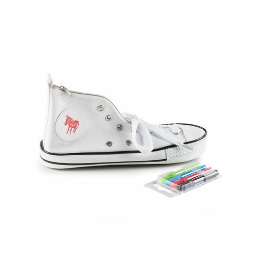 Donkey Products Federtasche Donkey Doodle Federmäppchen, Mäppchen, Etui, Stiftehalter, Schuhform, inkl. 4 Filzstiften, Weiß, 400407
