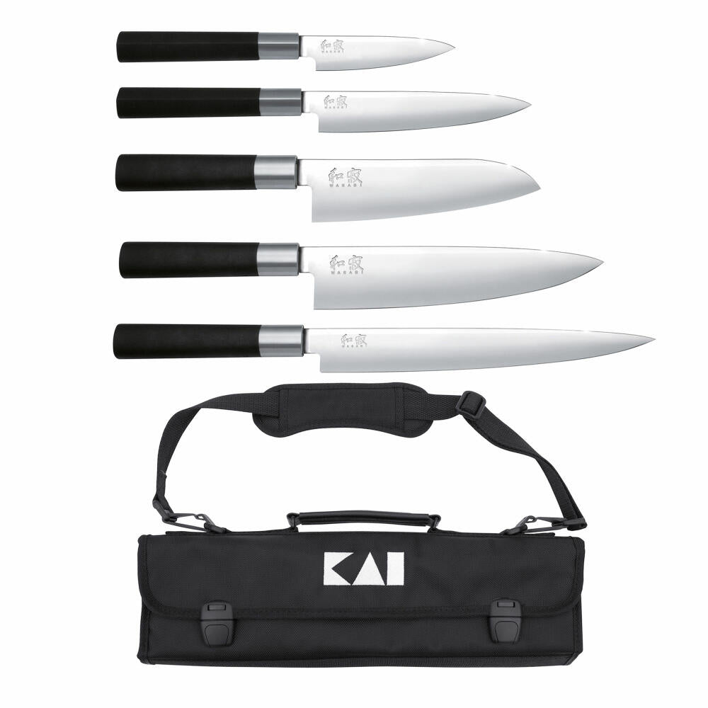 Kai Wasabi Black Messertasche mit 5 Messer, Messeraufbewahrung, Messeretui, DM-0781EU67