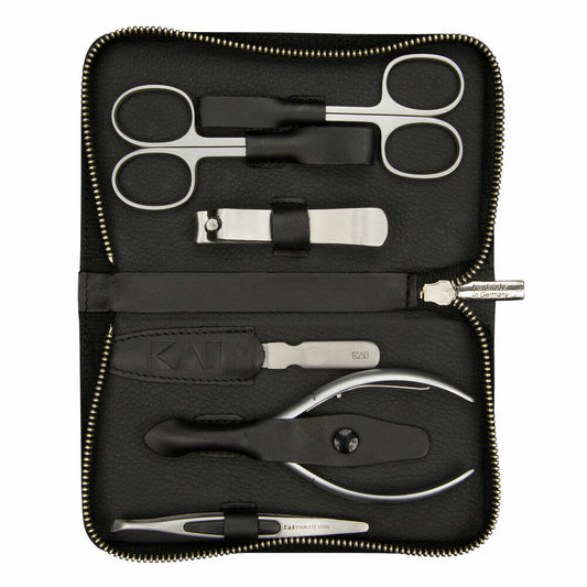 Kai Nagelpflege Set BCI 03 6-tlg. im Lederetui, Beauty Care Instruments, Edelstahl, Nappaleder, Silberfarben, Schwarz, BCI-Set 03