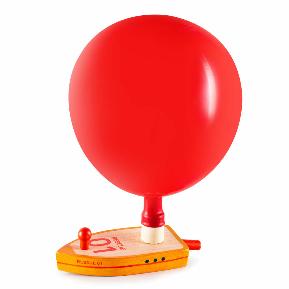 Donkey Products Baloon Pusters - Rescue 01, toy boat with balloon propulsion, pine wood, mint, 900208