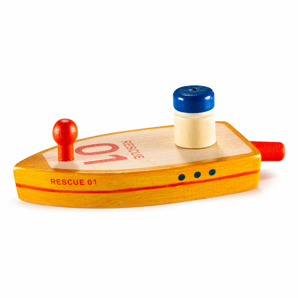 Donkey Products Baloon Pusters - Rescue 01, toy boat with balloon propulsion, pine wood, mint, 900208