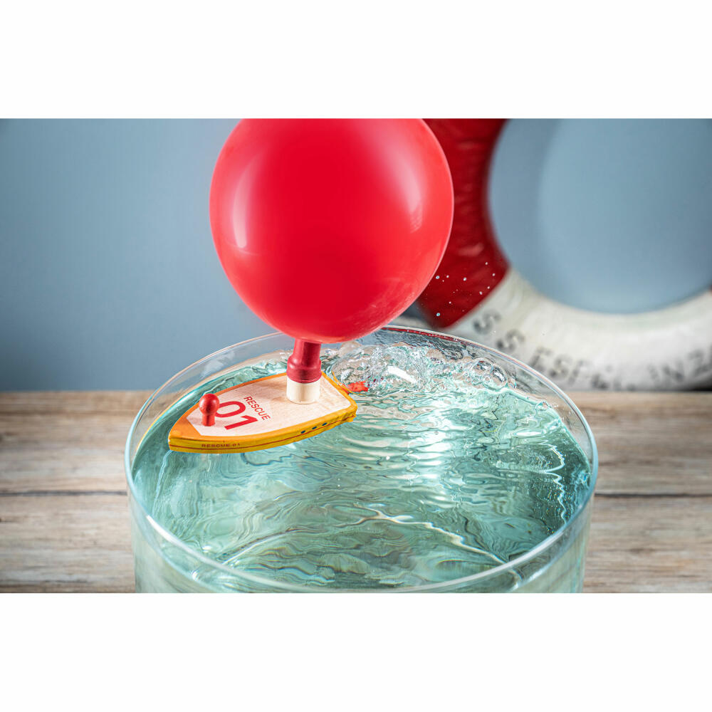 Donkey Products Baloon Pusters - Rescue 01, toy boat with balloon propulsion, pine wood, mint, 900208