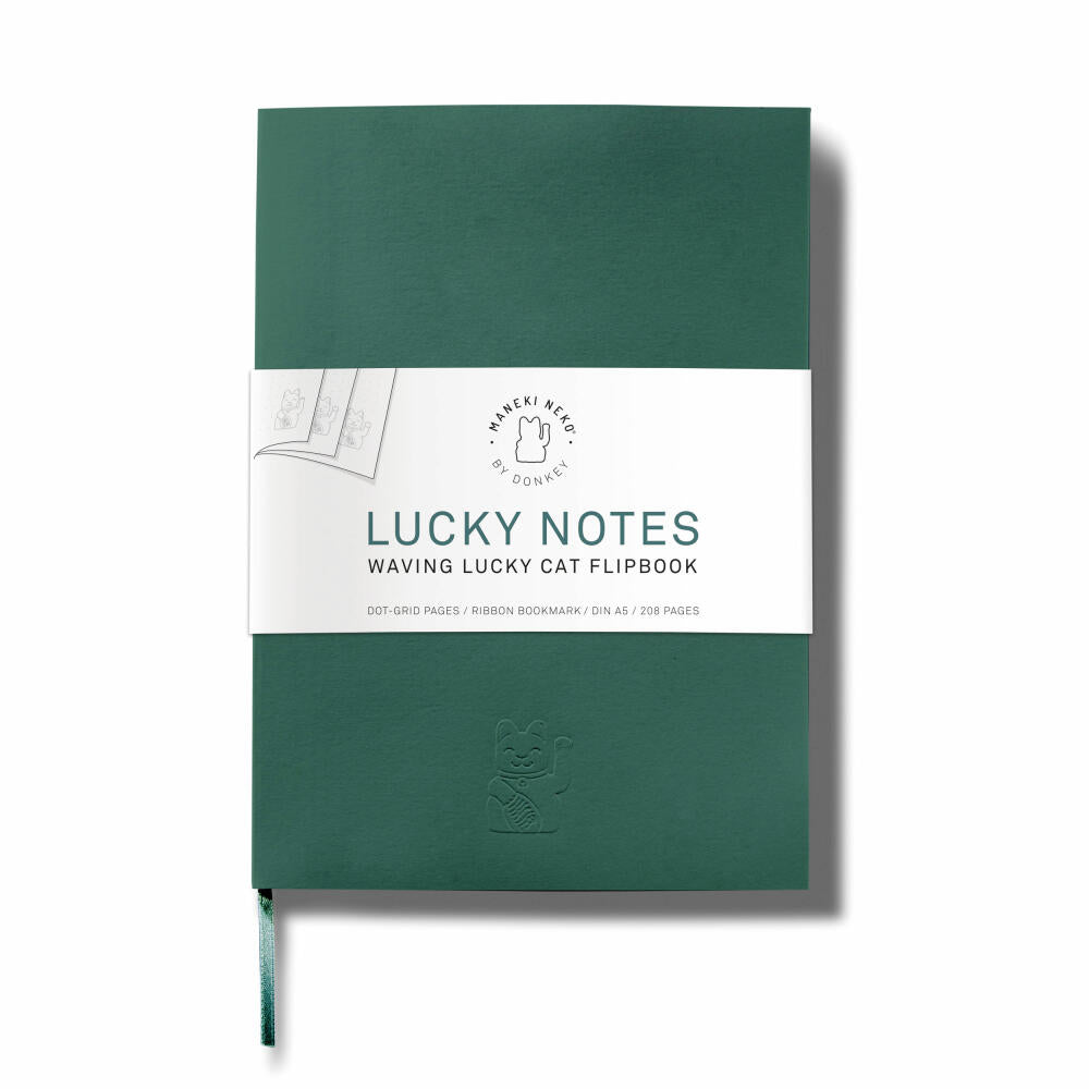 Donkey Products Maneki Neko Lucky Notes, Notizbuch, Daumenkino, Notiz Buch, Grün, DIN A5, 400340