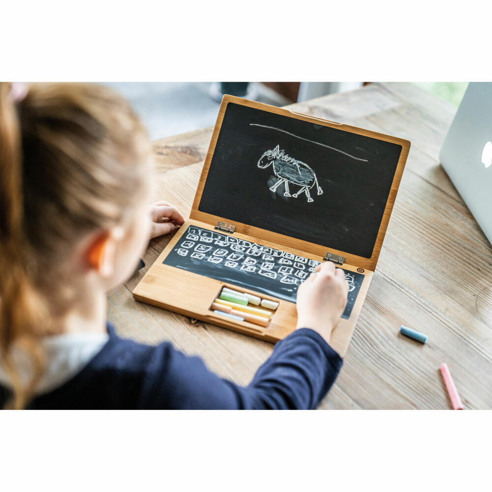 Donkey Products I-Wood drawing board in notebook form, chalkboard with chalk, bamboo, metal, brown, black, 28 x 19.5 cm, 900306