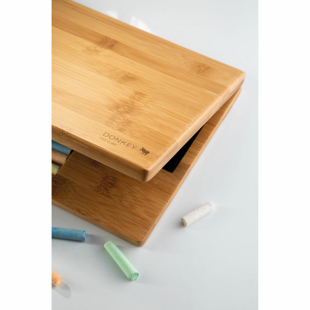 Donkey Products I-Wood drawing board in notebook form, chalkboard with chalk, bamboo, metal, brown, black, 28 x 19.5 cm, 900306