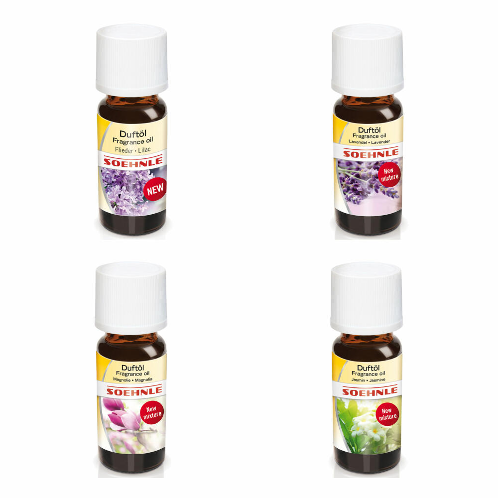 Soehnle Parfümöl Flower, 4er Set, Aromaöl, Lufterfrischer, Duftöl, Raumduft, Duft, Flieder, Lavendel, Magnolie, Jasmin, je 10 ml