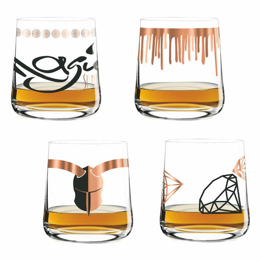 Ritzenhoff Next Whisky Tumbler, 4er Set mit Reinigungstuch, Nr. 1, P. Chiera, P. Garland, H. Mahmoudi, A. Wurm, Glas, 250 ml