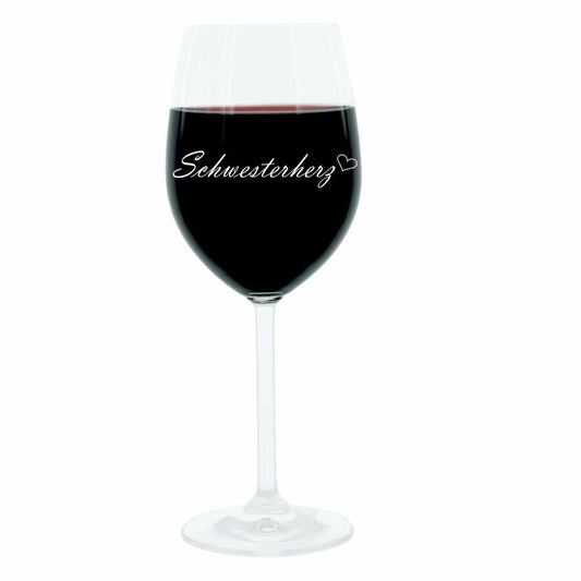 Leonardo wine glass 400 ml, sister heart, gift mood glass with engraving, sister heart, mood glass, glass, 22 cm