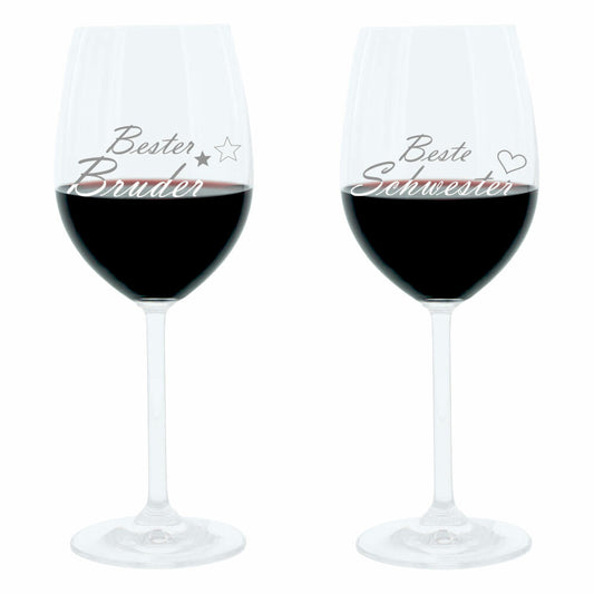 Leonardo wine glass 400 ml, set of 2, Best Sister Best Brother, mood glass with funny engraving, mood glass, 22 cm