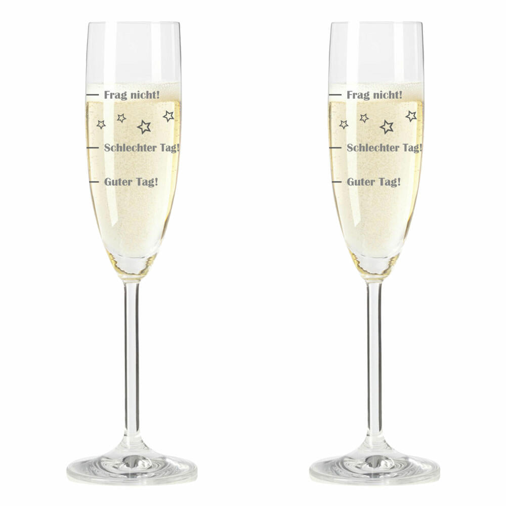 Leonardo Sektglas, 2er Set, Guter Tag!, Schlechter Tag!, Frag Nicht!, Stimmungsglas mit lustiger Gravur, Mood Sekt Glas, 210 ml