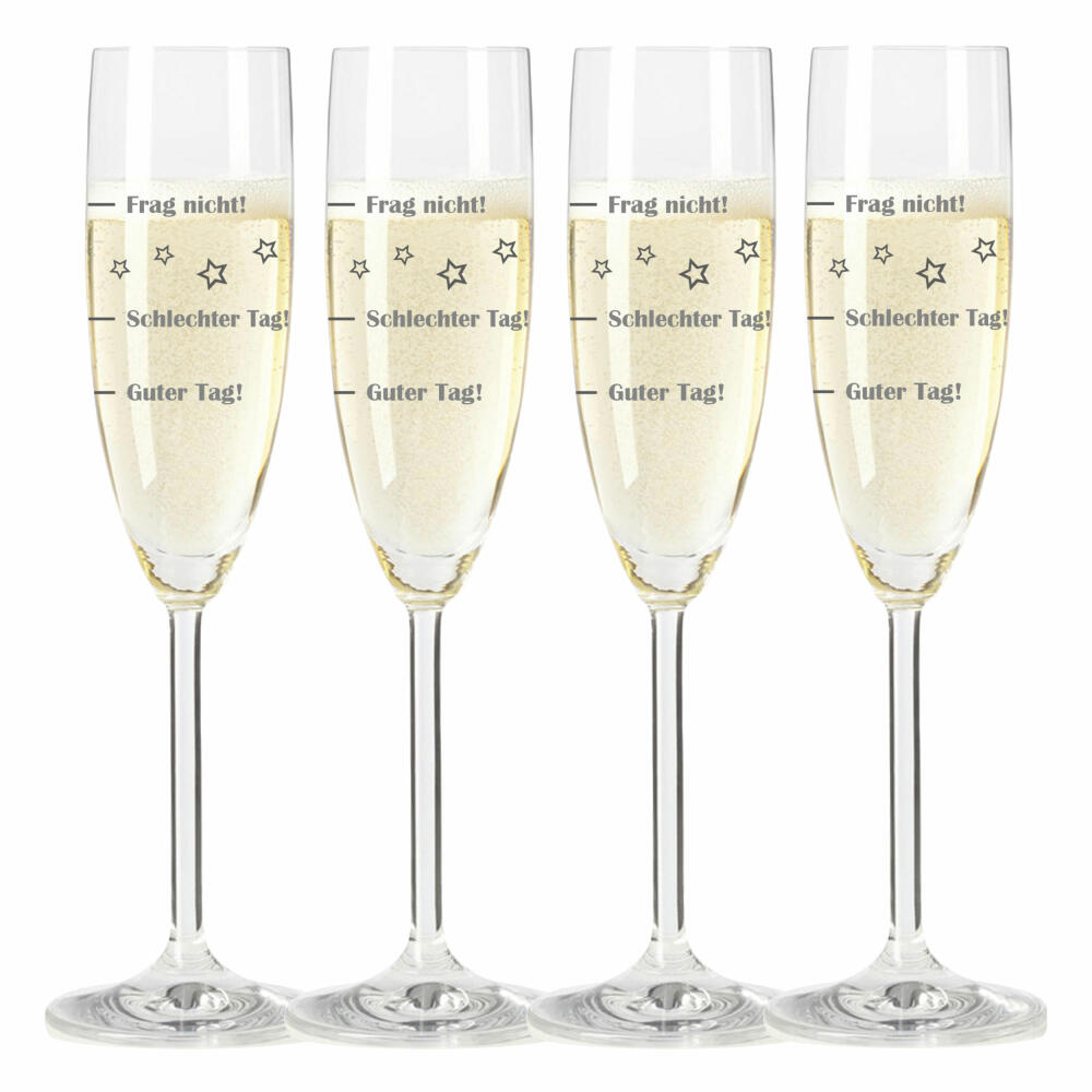 Leonardo Sektglas, 4er Set, Guter Tag!, Schlechter Tag!, Frag Nicht!, Stimmungsglas mit lustiger Gravur, Mood Sekt Glas, 210 ml