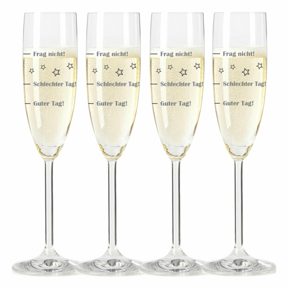Leonardo Sektglas, 4er Set, Guter Tag!, Schlechter Tag!, Frag Nicht!, Stimmungsglas mit lustiger Gravur, Mood Sekt Glas, 210 ml
