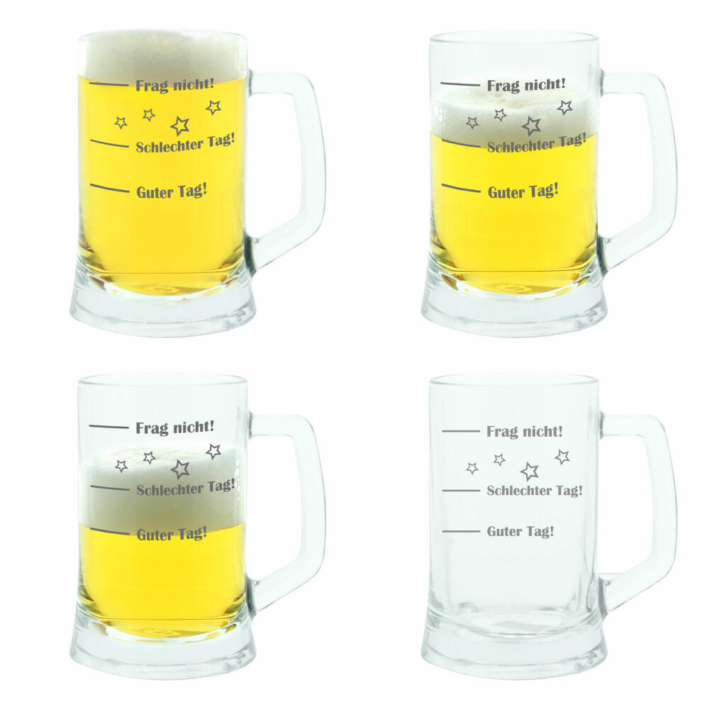montana: Bierseidel, 4er Set, Guter Tag! Schlechter Tag! Frag Nicht!, Bierkrug, Stimmungsglas mit lustiger Gravur, Mood Bier Glas, 500 ml
