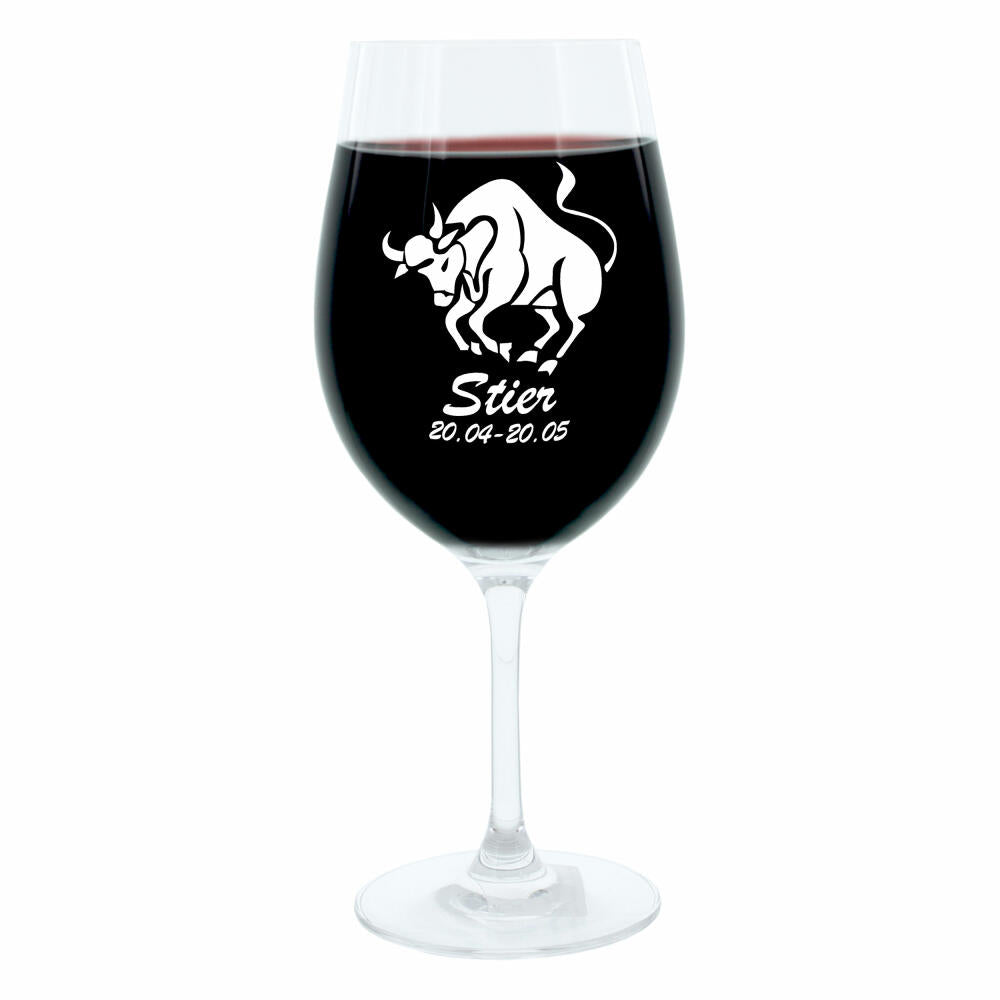 Leonardo Weinglas 400 ml, Motivglas, Sternzeichen Stier, Geschenk, Stimmungsglas mit Gravur, Moodglas, 22 cm
