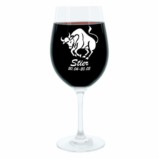 Leonardo Weinglas 400 ml, Motivglas, Sternzeichen Stier, Geschenk, Stimmungsglas mit Gravur, Moodglas, 22 cm