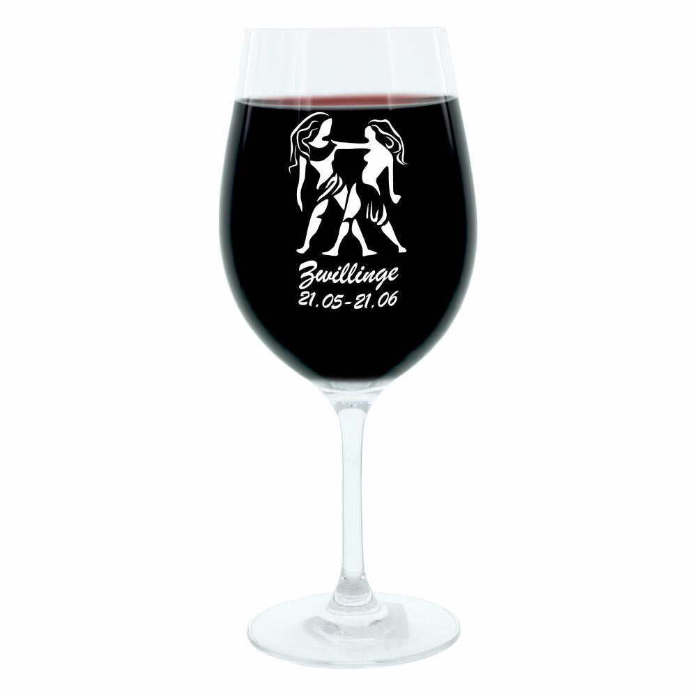 Leonardo wine glass 400 ml, motif glass, zodiac sign Gemini, gift, mood glass with engraving, mood glass, 22 cm