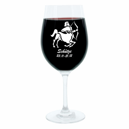 Leonardo Weinglas 400 ml, Motivglas, Sternzeichen Schütze, Geschenk, Stimmungsglas mit Gravur, Moodglas, 22 cm
