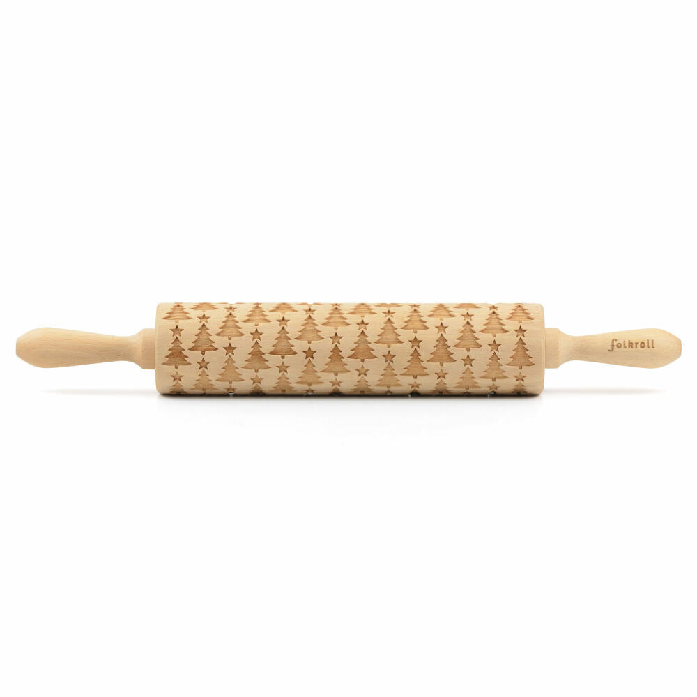 Folkroll rolling pin Christmas tree, large, 43 cm, rolling pin, embossing roll, pattern, motif, roll, beech wood, 330289