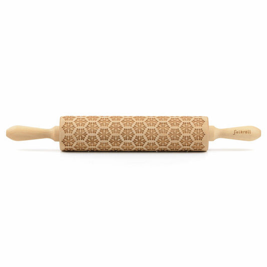 Folkroll Teigrolle Schneeflocken, groß, 43 cm, Nudelholz, Prägerolle, Muster, Motiv, Rolle, Buchenholz, 330296