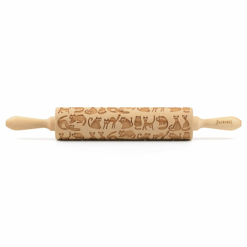 Folkroll rolling pin cats, large, 43 cm, rolling pin, embossing roller, pattern, motif, roll, beech wood, 330319